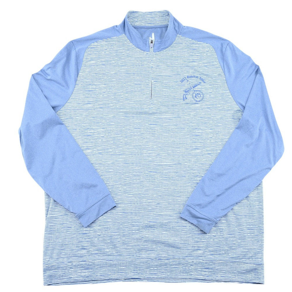 Johnnie-O Bandon Dunes Pullover Mens XL Blue Stripe Prep-Formance Quarter Zip
